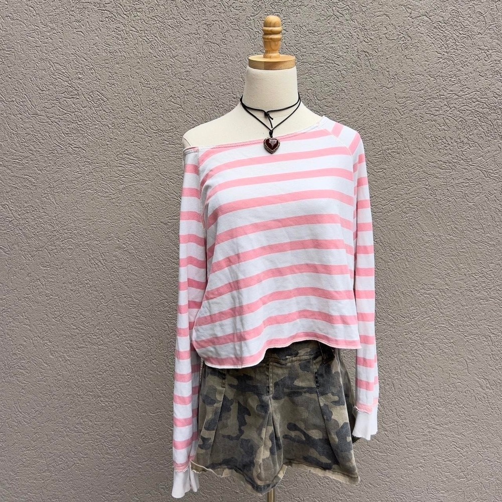 Y2K Aeropostale Pink & White Striped Long Sleeve Top Pullover Size Large